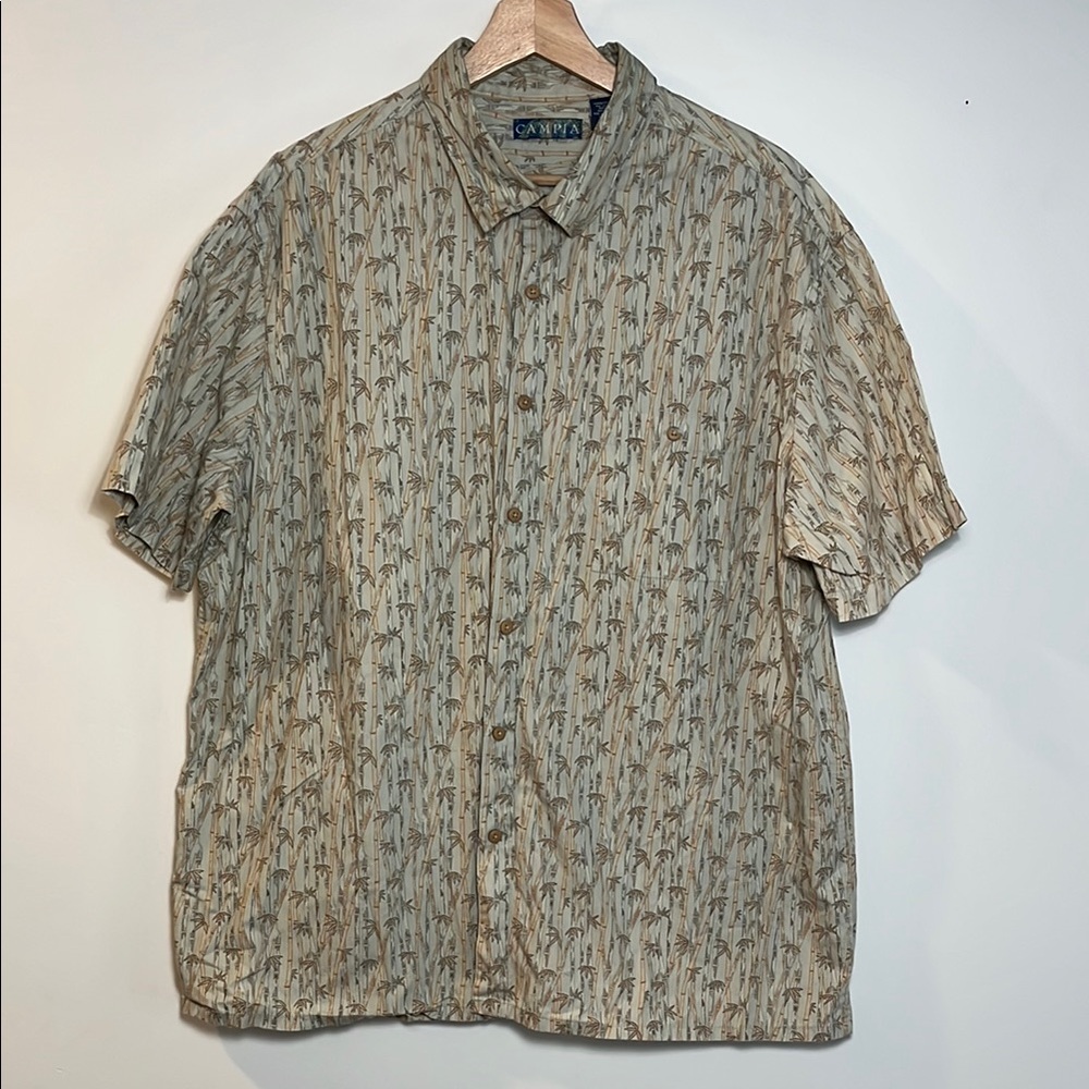 Bamboo Patterned Mens Button Down Short Sleeve Collared Shirt